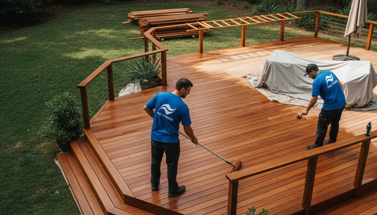 Deck staining service in Olathe, KS by Olathe Paint Pros protecting wood from weather and sun